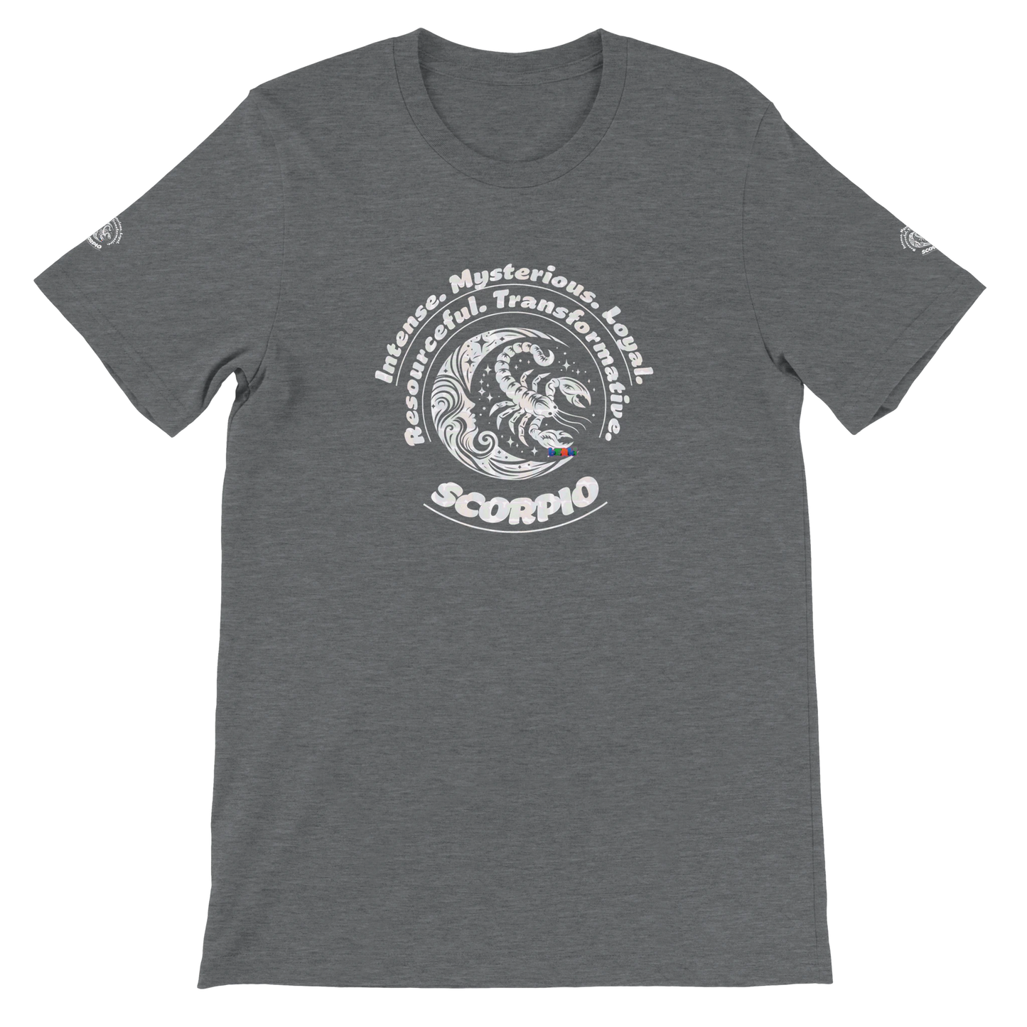 Gray unisex crewneck Premum T-shirt with Scorpio horoscope sign, perfect birthday gift for Zodiac lovers by trendybuybest.com