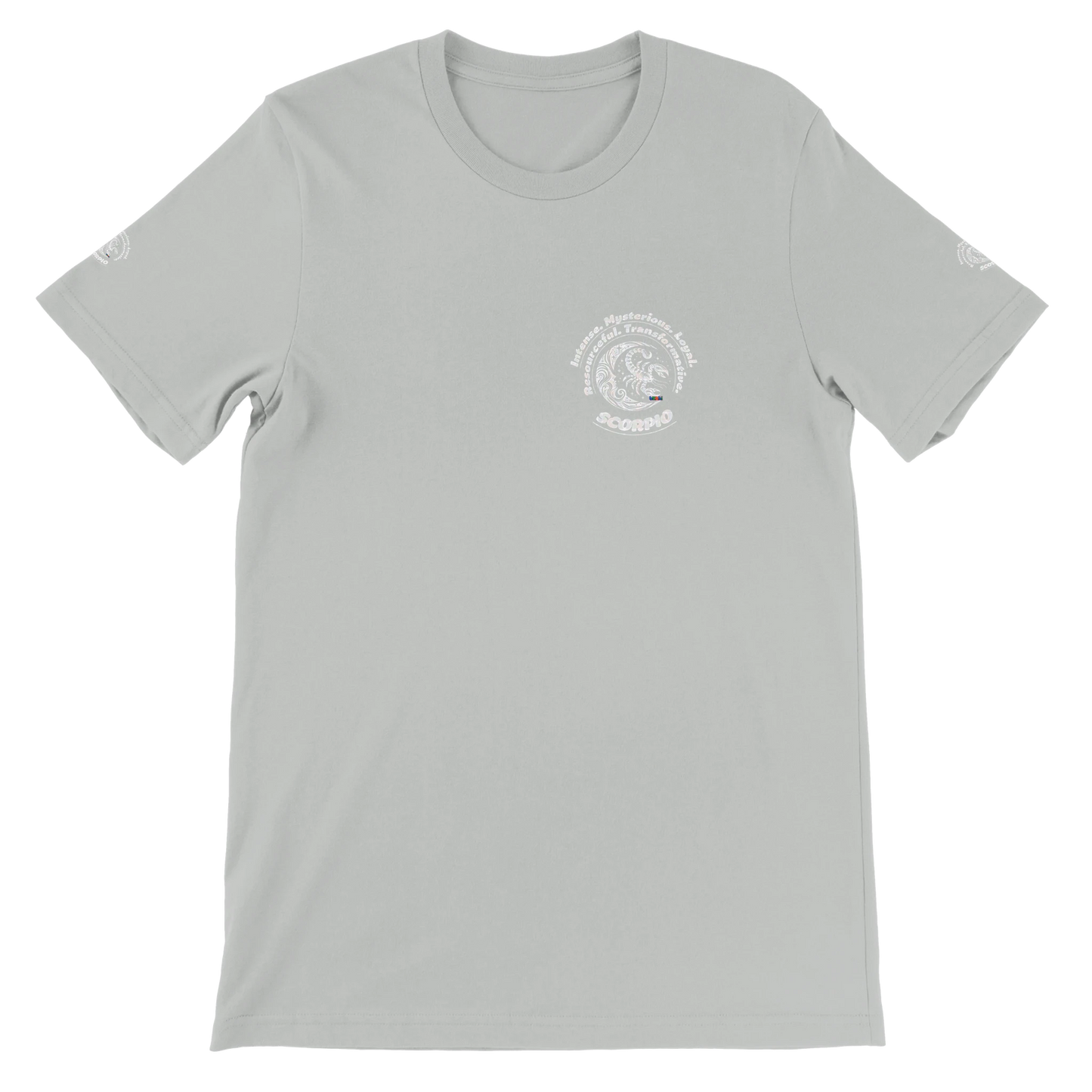Gray unisex crewneck Premum T-shirt with Scorpio horoscope sign, perfect birthday gift for Zodiac lovers by trendybuybest.com