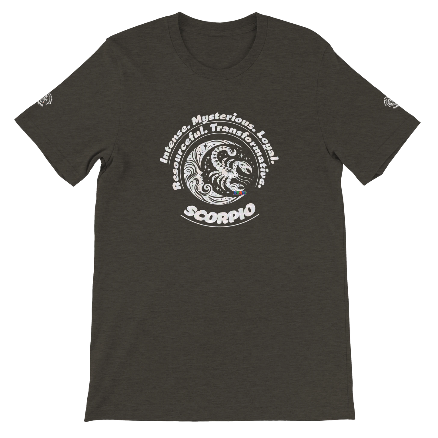 Black unisex crewneck T-shirt with Scorpio Logo zodiac, perfect birthday gift for astrology lovers, soft and stylish for all.