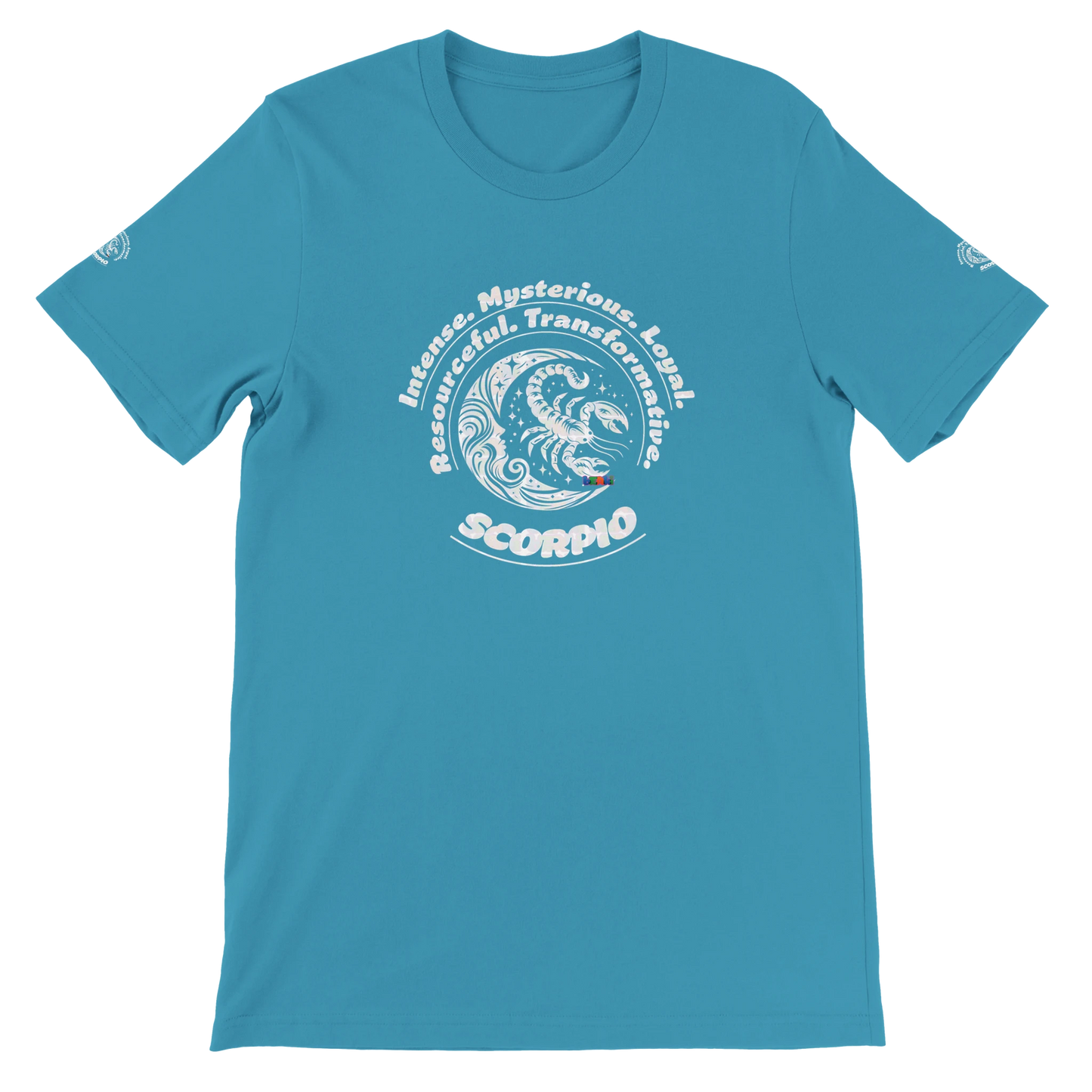 Blue unisex crewneck Premum T-shirt with Scorpio zodiac sign, perfect birthday gift for Astrology lovers by trendybuybest.com