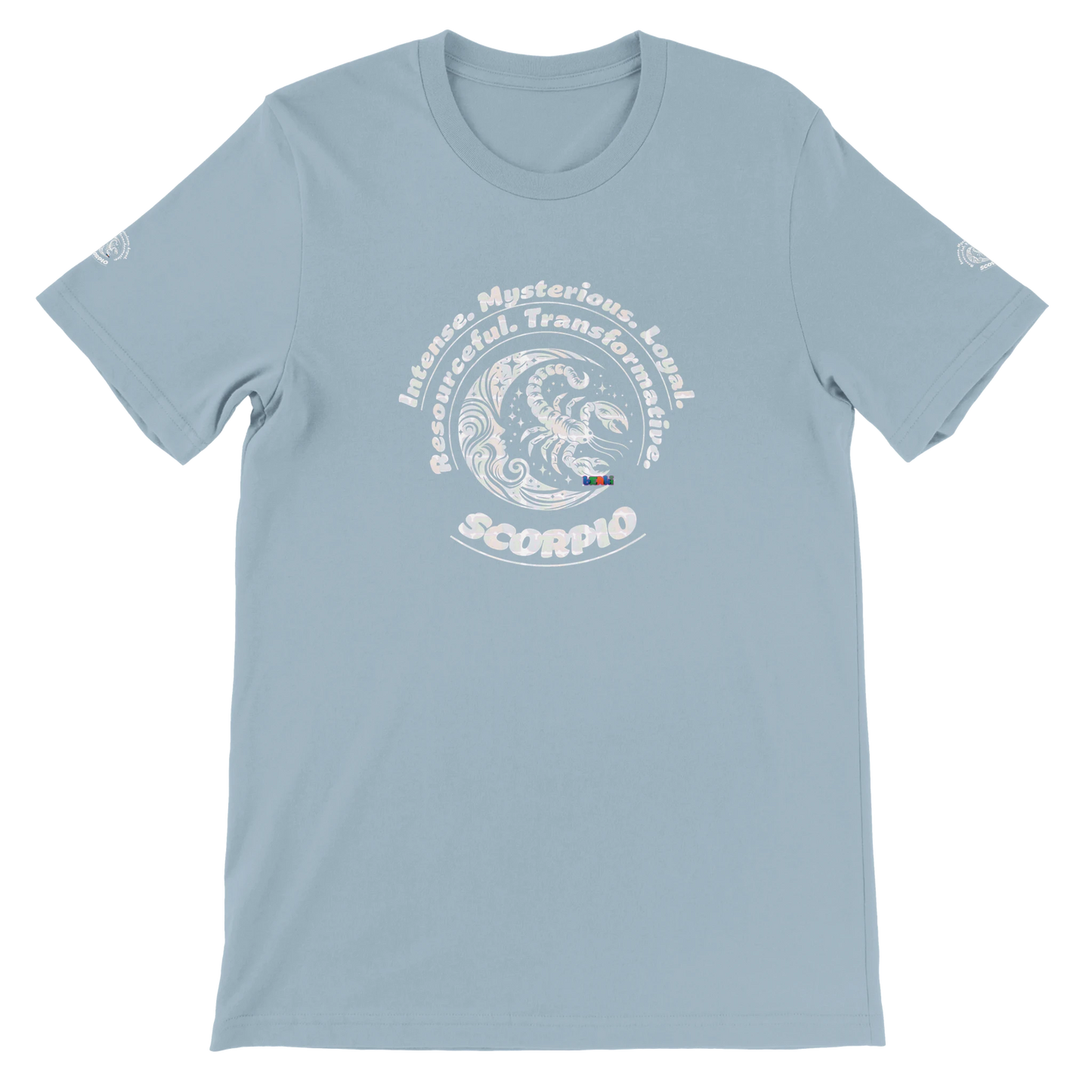 Blue unisex crewneck Premum T-shirt with Scorpio zodiac sign, perfect birthday gift for Astrology lovers by trendybuybest.com