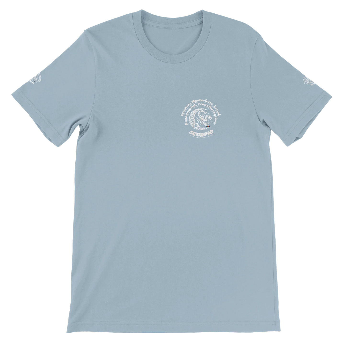 Blue unisex crewneck Premum T-shirt with Scorpio zodiac sign, perfect birthday gift for Astrology lovers by trendybuybest.com
