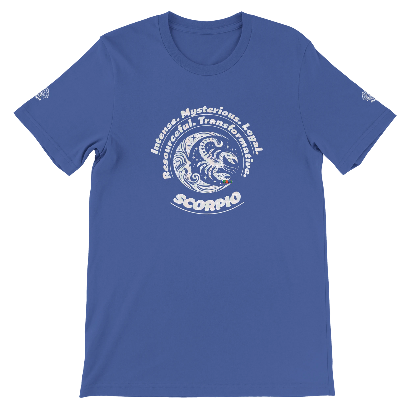 Blue unisex crewneck Premum T-shirt with Scorpio zodiac sign, perfect birthday gift for Astrology lovers by trendybuybest.com