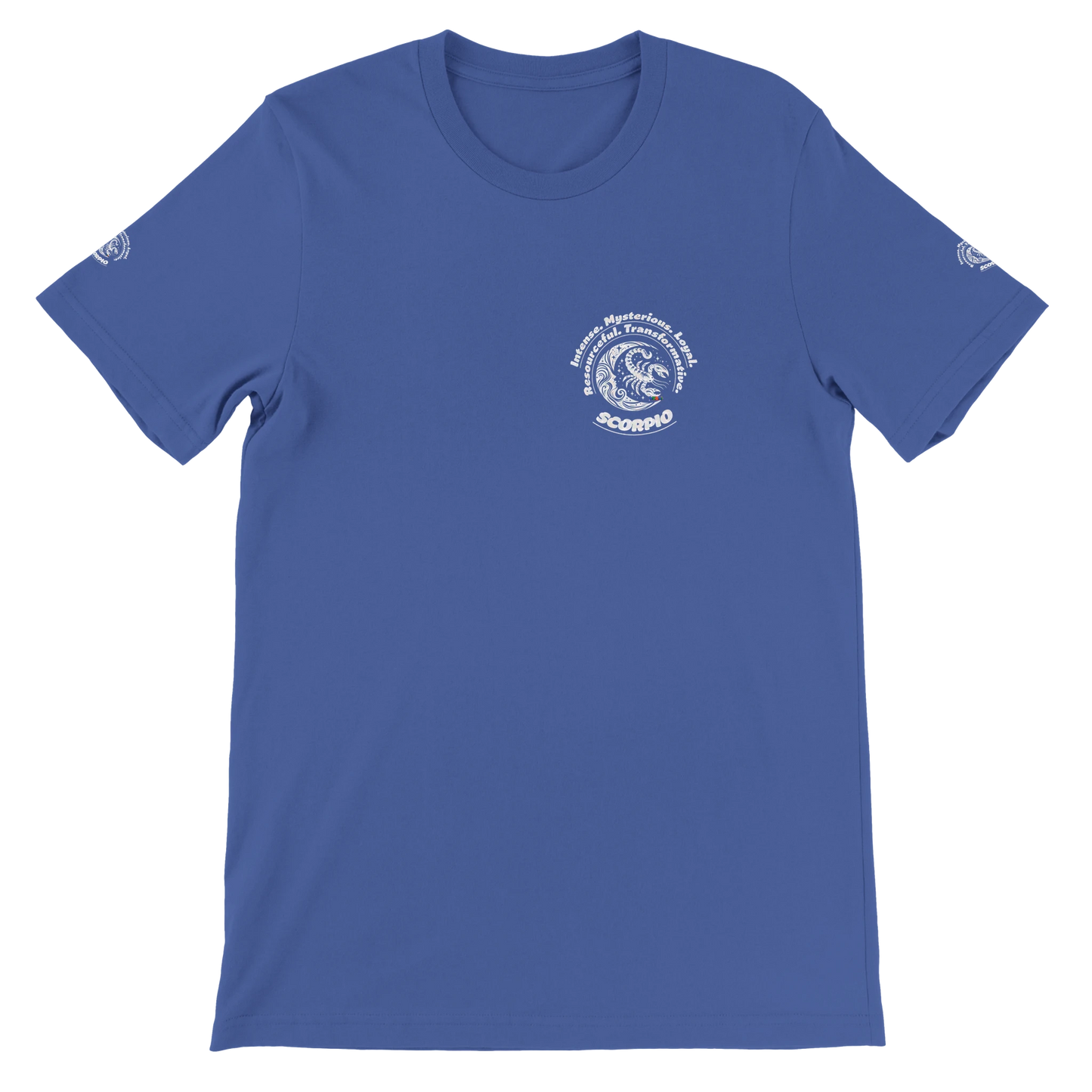 Blue unisex crewneck Premum T-shirt with Scorpio zodiac sign, perfect birthday gift for Astrology lovers by trendybuybest.com