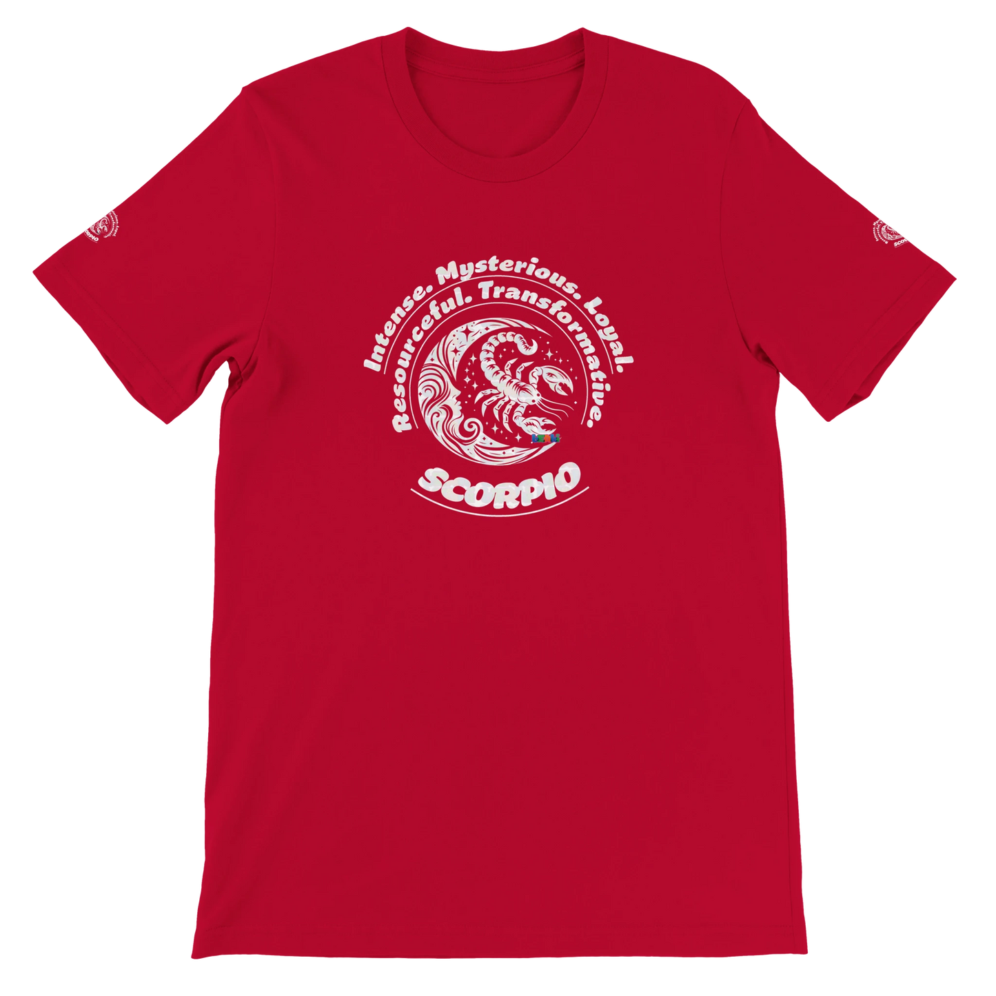 Red unisex crewneck Premium T-shirt for tenacious magnetic passion Scorpio with Horoscope Astrology design by trendybuybest.