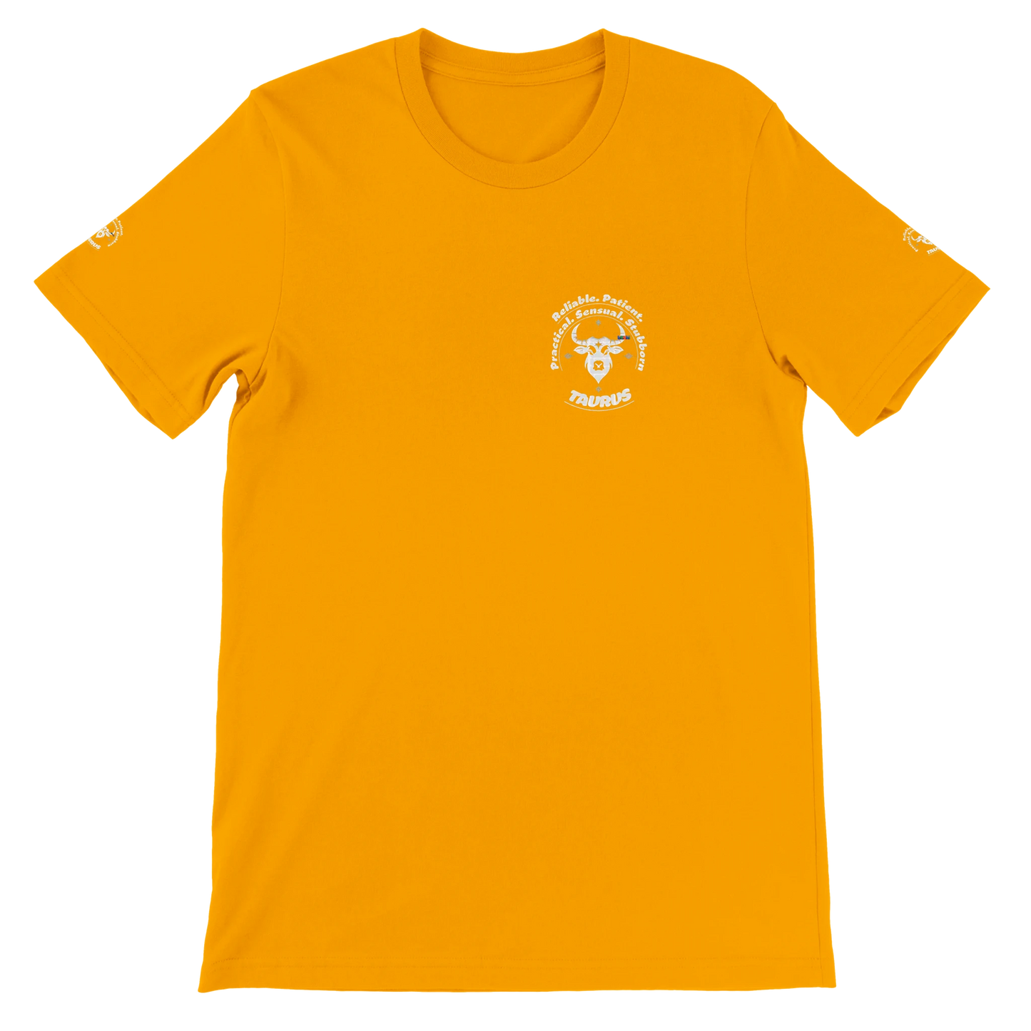 Yellow unisex crewneck T-shirt with Taurus horoscope zodiac design on soft Bella + Canvas 3001. Comfortable and stylish for all.