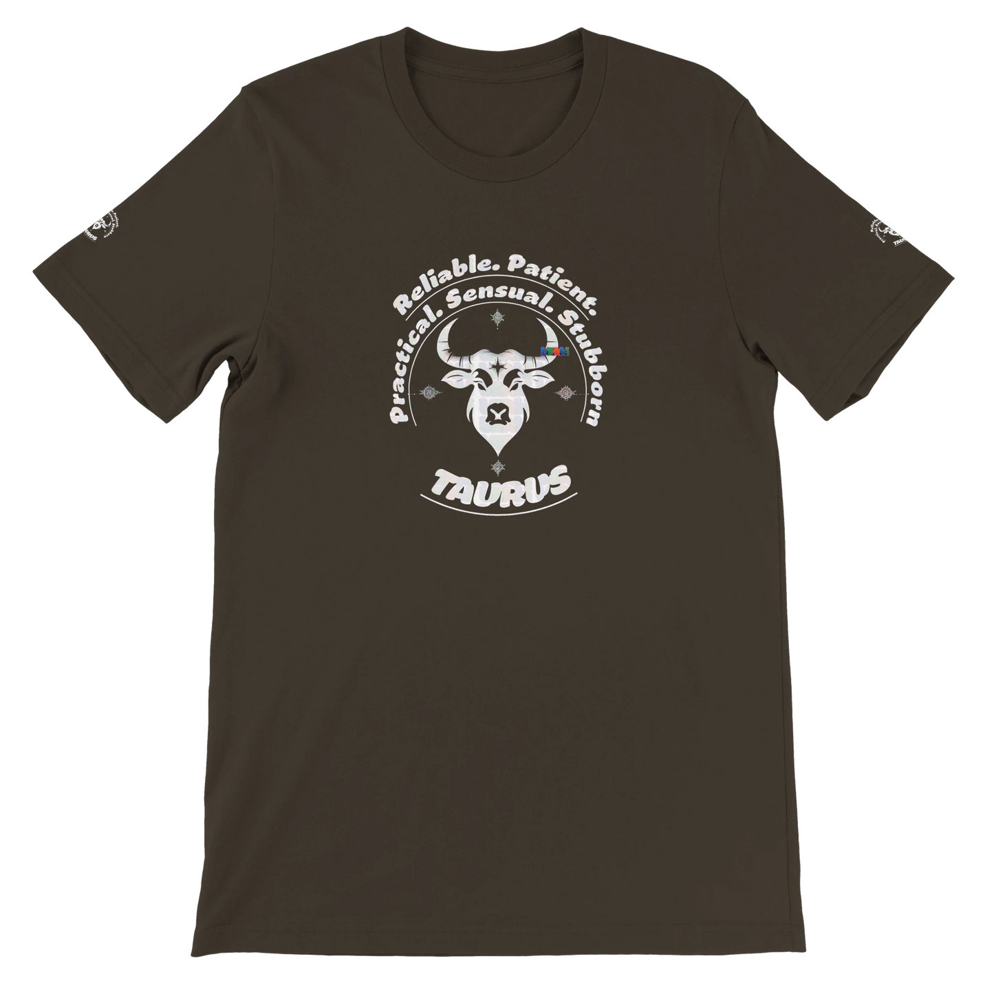 Brown unisex crewneck T-shirt with Taurus horoscope, perfect birthday gift for astrology lovers, soft and stylish for all.