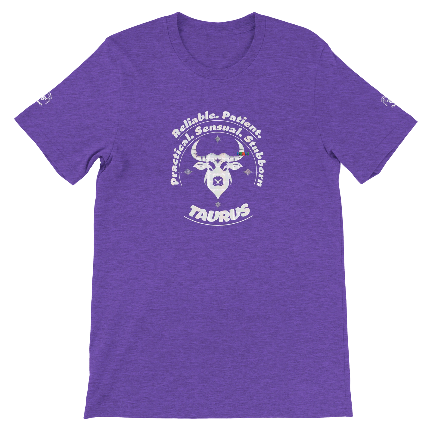 Purple Premium unisex crewneck T-shirt with Taurus zodiac horoscope astrology design for Special Love One, trendybuybest.com