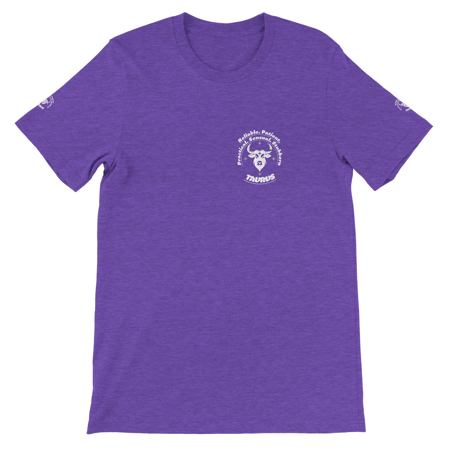 Purple Premium unisex crewneck T-shirt with Taurus zodiac horoscope astrology design for Special Love One, trendybuybest.com