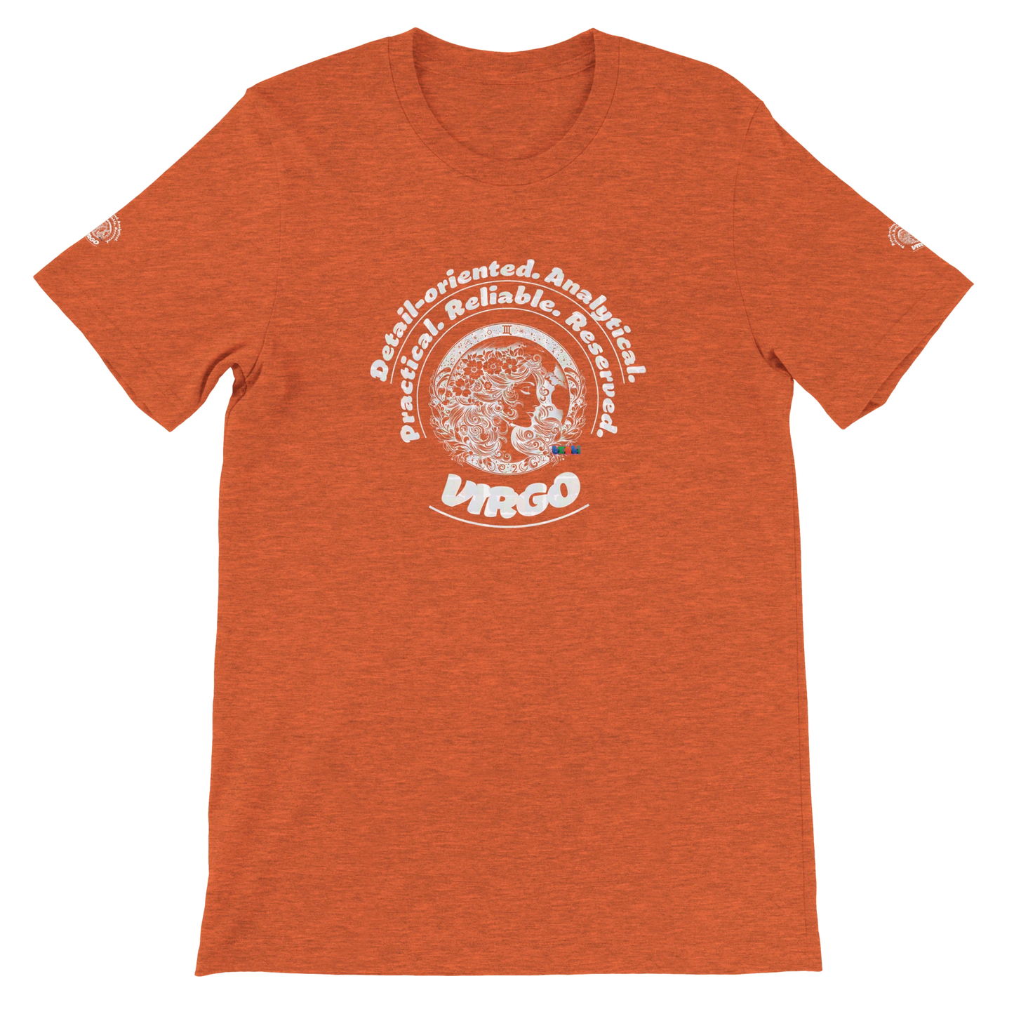 Orange unisex crewneck Premum T-shirt with Virgo zodiac sign, perfect birthday gift for horoscope lover by trendybuybest.com