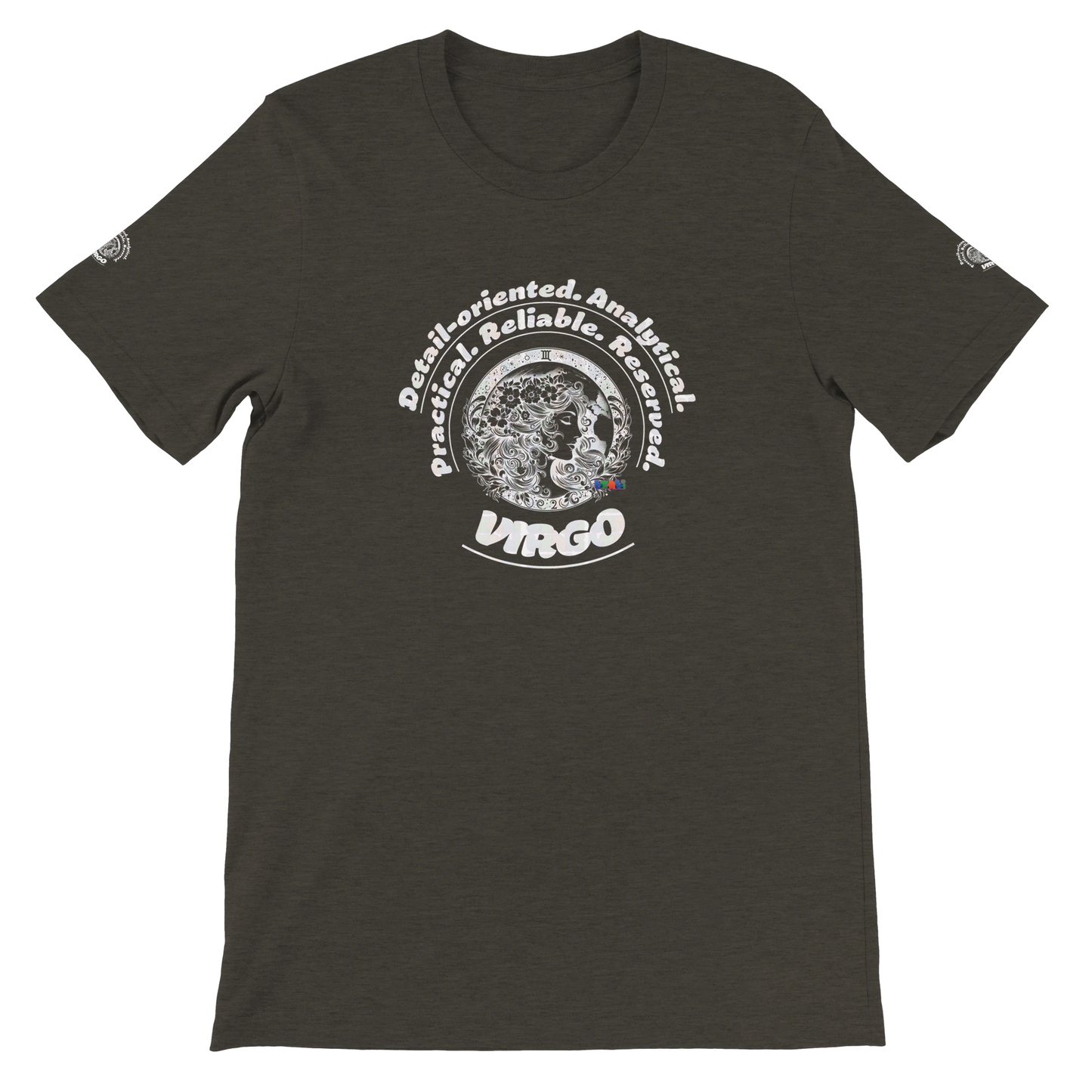 Black unisex crewneck Premum T-shirt with Virgo zodiac sign, perfect birthday gift for astrology lover by trendybuybest.com