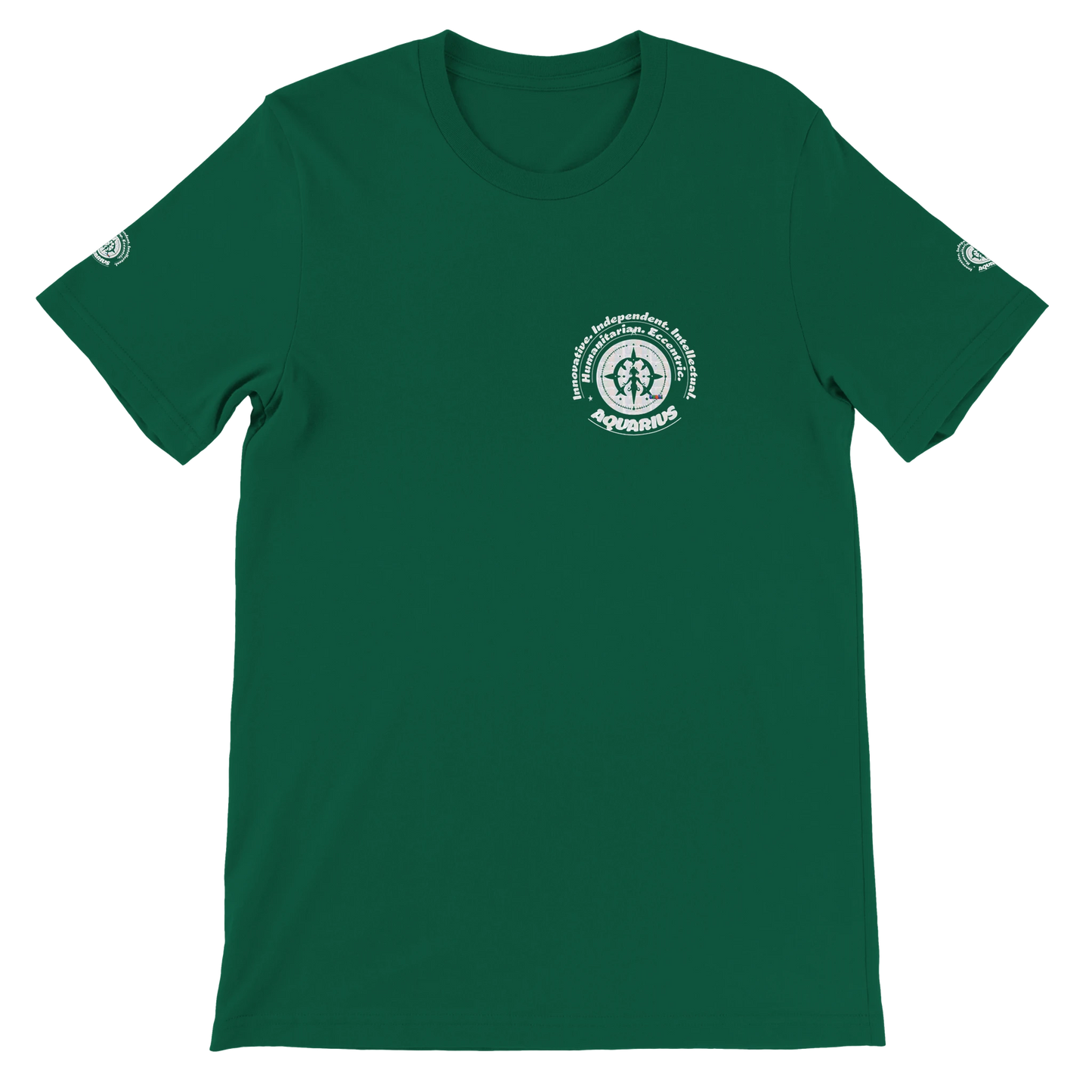 Green unisex crewneck T-shirt with Aquarius horoscope design. Ideal gift for a special loved one. Soft, stylish, and unique.