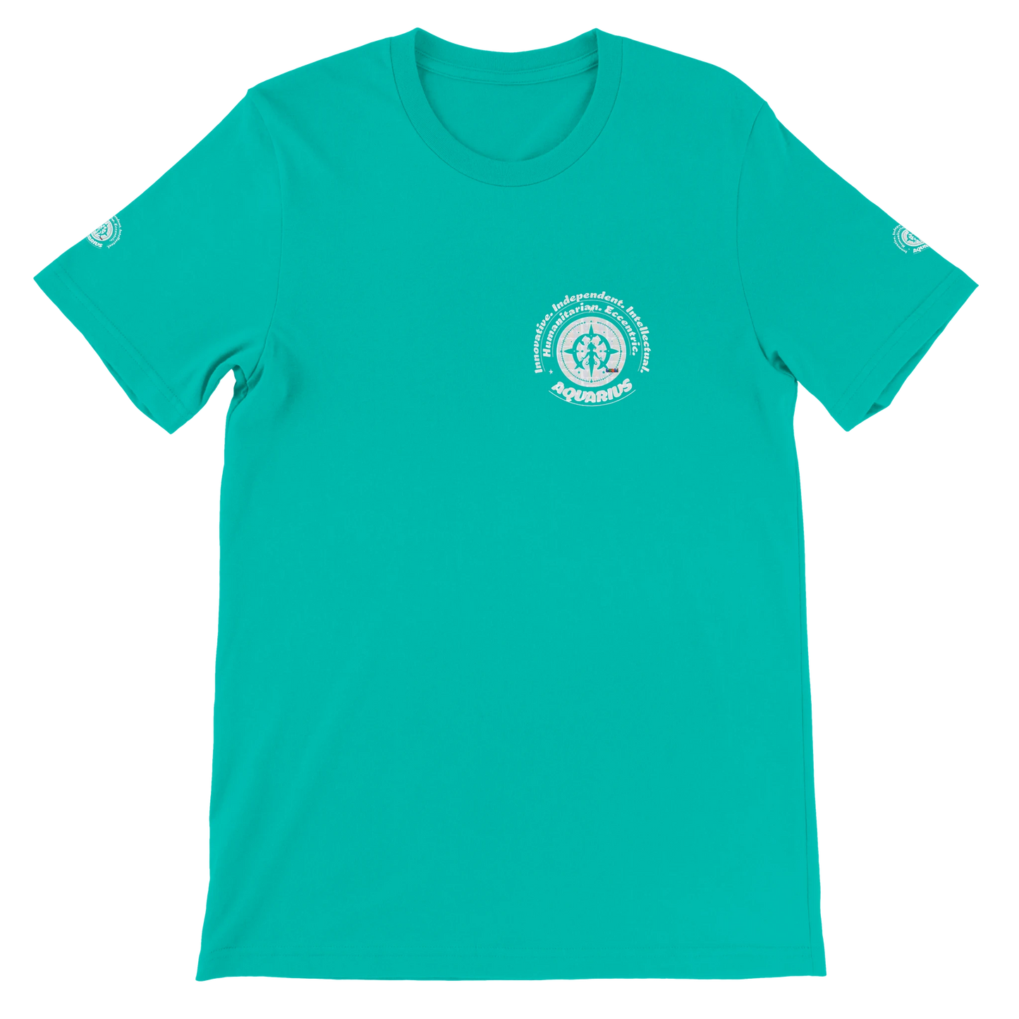 Green unisex crewneck T-shirt with Aquarius horoscope design. Ideal gift for a special loved one. Soft, stylish, and unique.