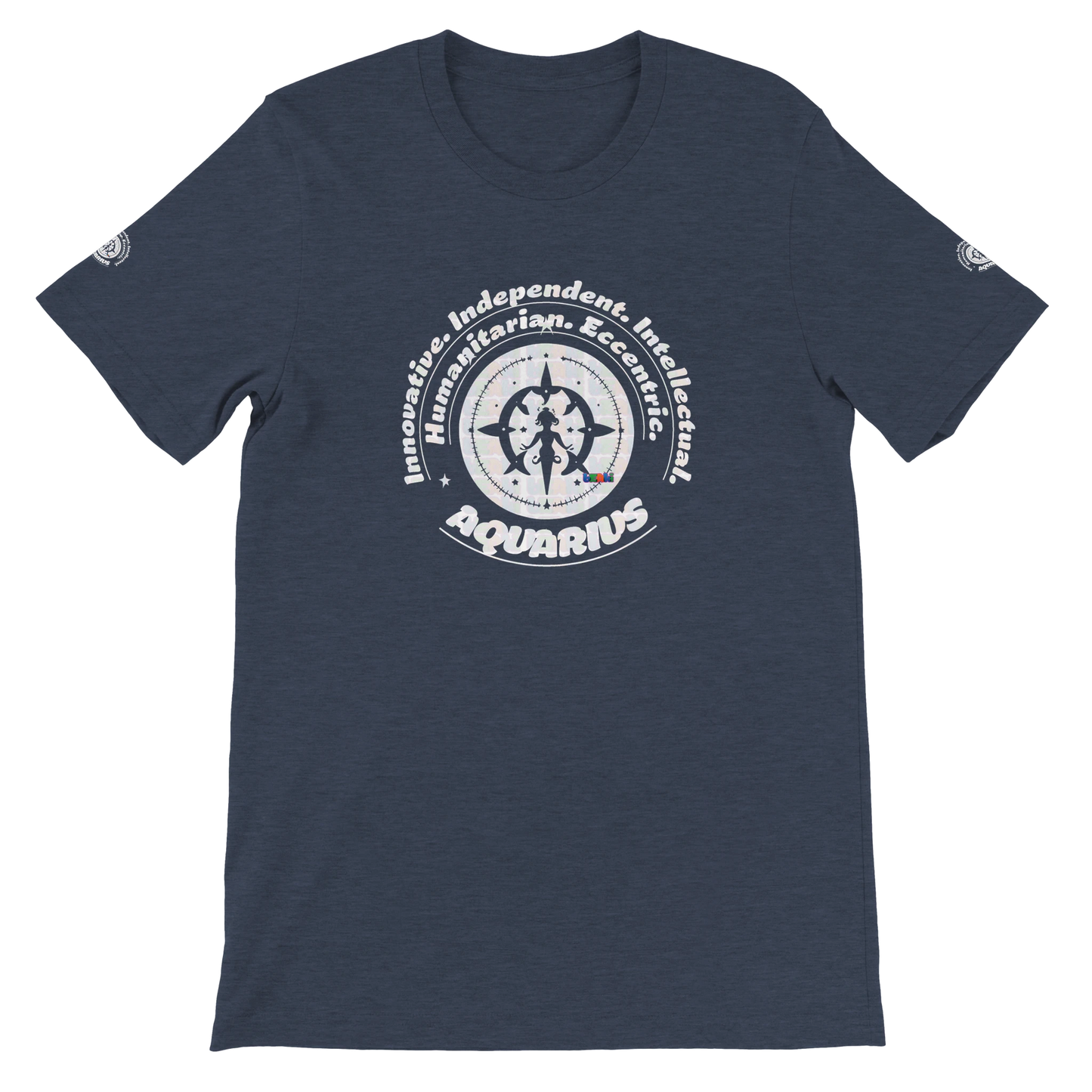 Blue unisex crewneck T-shirt with Aquarius design, perfect zodiac gift, stylish and comfortable for astrology enthusiasts.