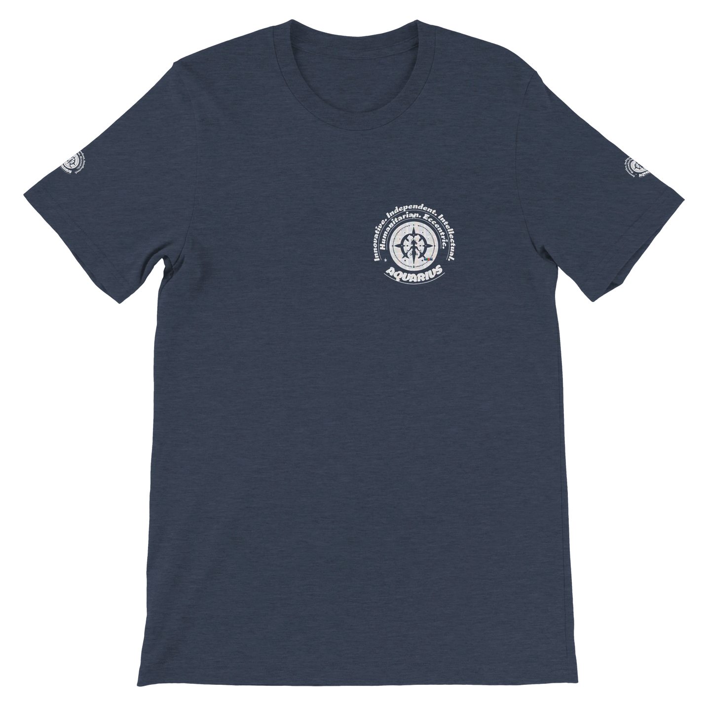 Blue unisex crewneck T-shirt with Aquarius design, perfect zodiac gift, stylish and comfortable for astrology enthusiasts.