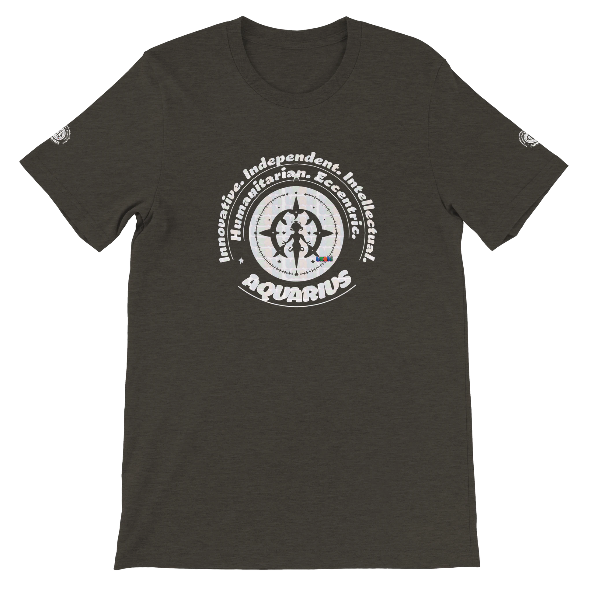 Black unisex crewneck T-shirt with Aquarius zodiac horoscope, ideal gift for a special loved one. Soft, stylish, and unique.