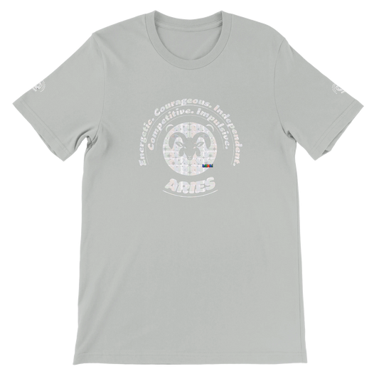 Gray Premium unisex crewneck T-shirt with Aries astrology Zodiac design. Various color. Perfect present gift for Special Love