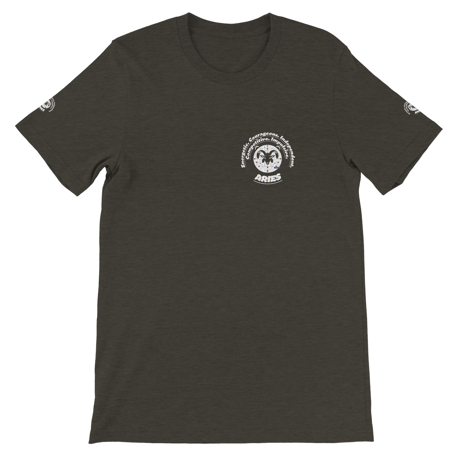 Black unisex Aries astrology design crewneck T-shirt. Great horoscope gift, stylish and comfortable for astrology enthusiasts.