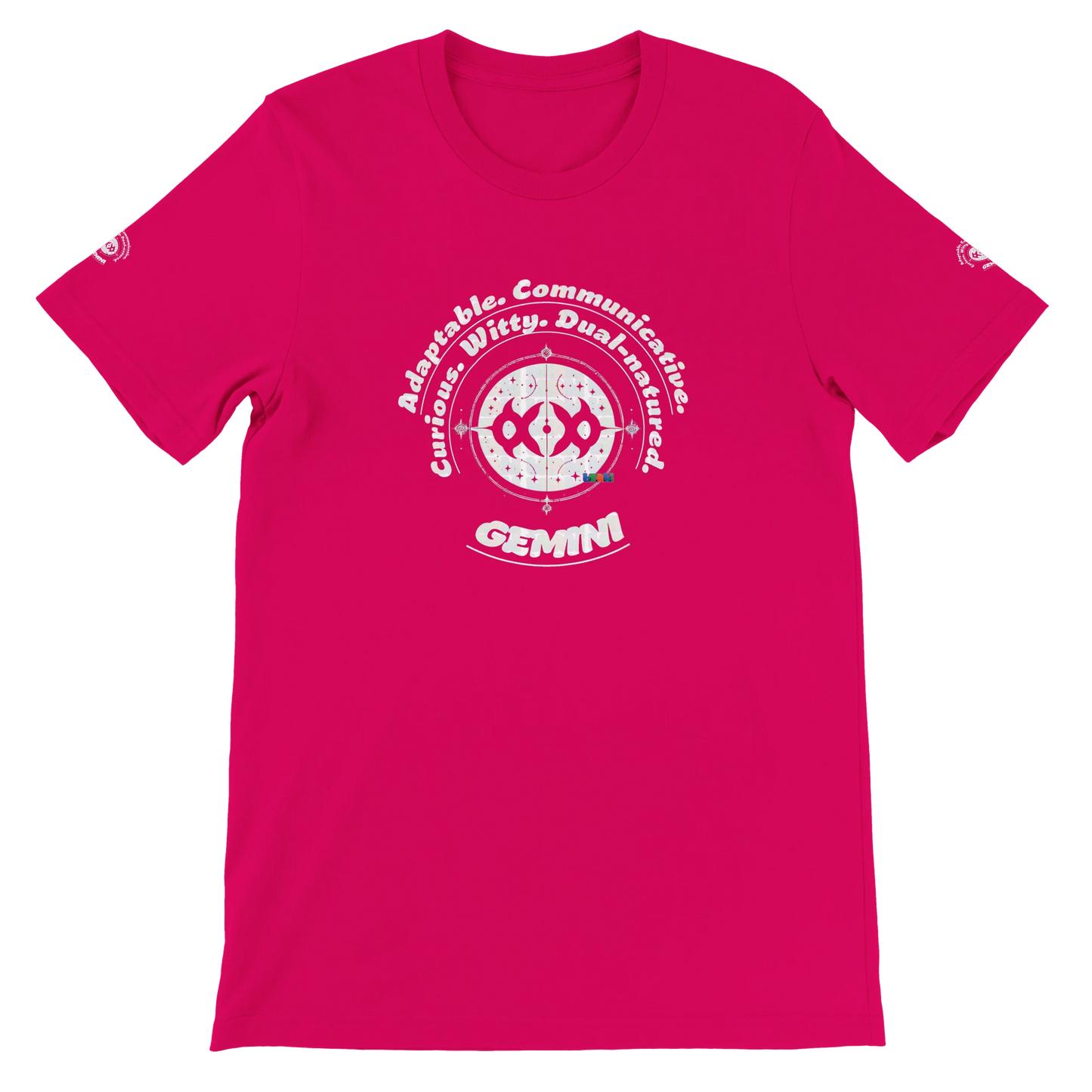 Red Premium unisex crewneck T-shirt with Gemini zodiac horoscope astrology design for Special Love One, by trendybuybest.com