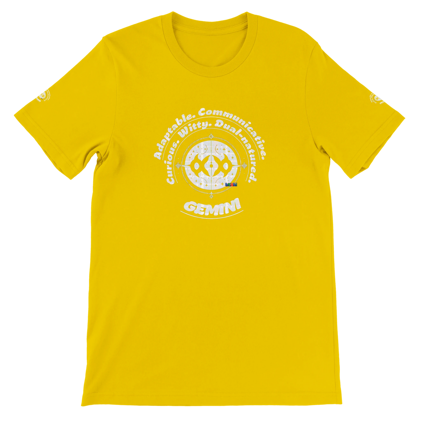Yellow Premium unisex crewneck T-shirt with Gemini zodiac horoscope astrology design for Special Love One, trendybuybest.com