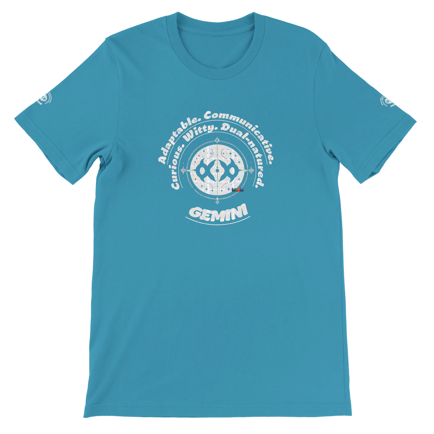 Blue unisex crewneck T-shirt with Gemini horoscope, perfect birthday gift for astrology lovers, soft and stylish for all.