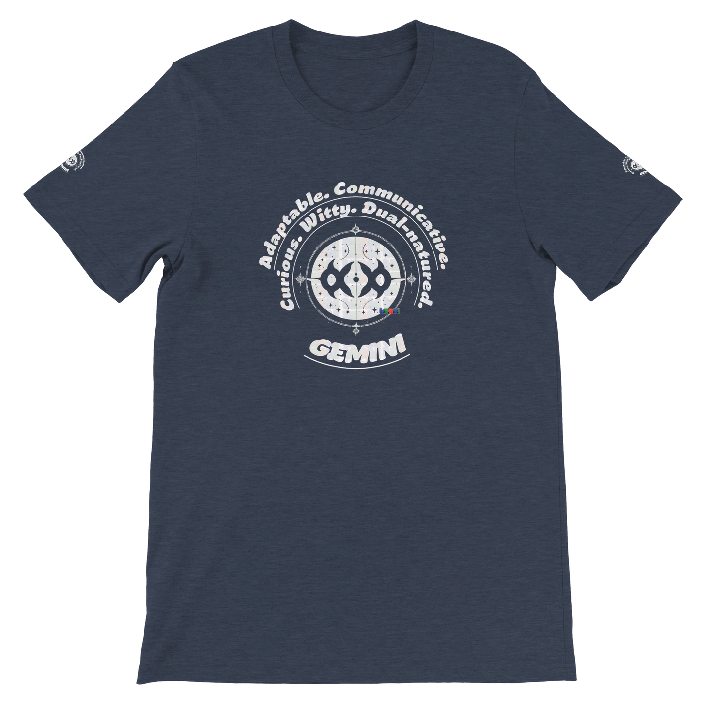 Blue unisex crewneck T-shirt with Gemini horoscope, perfect birthday gift for astrology lovers, soft and stylish for all.