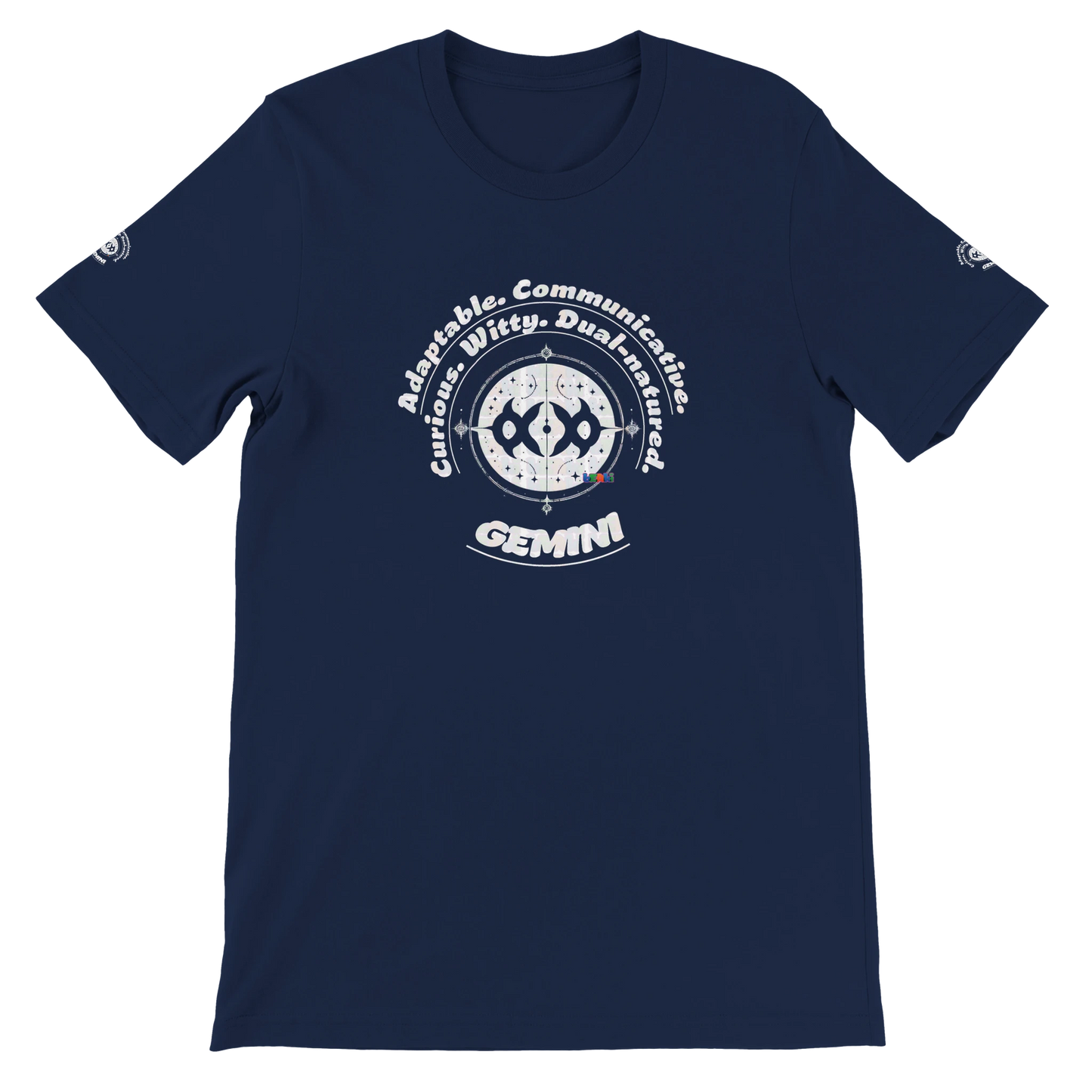 Blue unisex crewneck T-shirt with Gemini horoscope, perfect birthday gift for astrology lovers, soft and stylish for all.