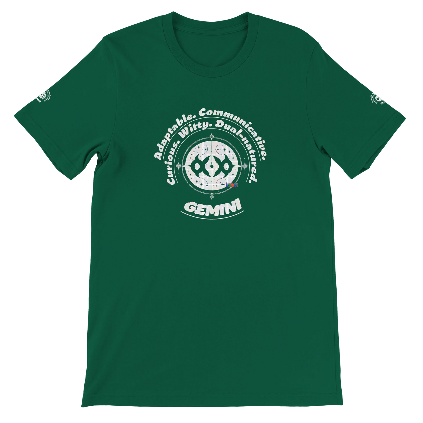 Green unisex crewneck Bella T-shirt with Gemini zodiac horoscope, perfect birthday gift for astrology lover trendybuybest.com