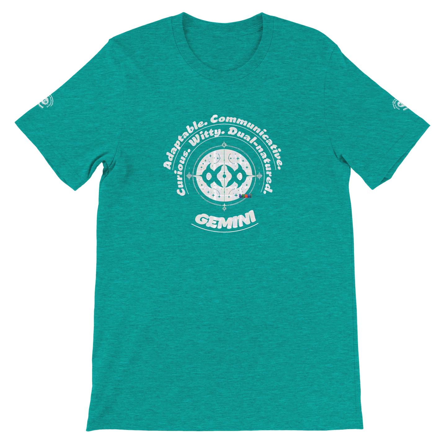 Green unisex crewneck Bella T-shirt with Gemini zodiac horoscope, perfect birthday gift for astrology lover trendybuybest.com