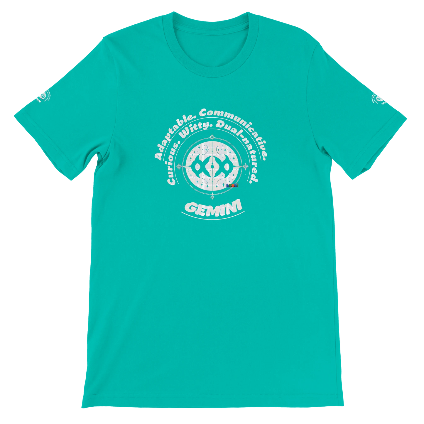Green unisex crewneck Bella T-shirt with Gemini zodiac horoscope, perfect birthday gift for astrology lover trendybuybest.com