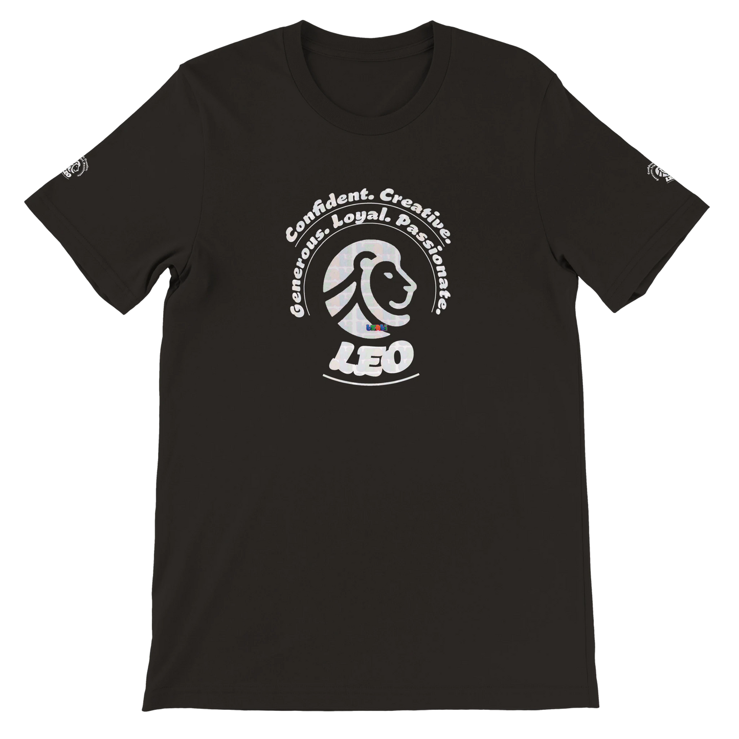 Black unisex crewneck T-shirt with Leo zodiac, perfect birthday gift for astrology lover, Lion Logo design trendybuybest.com
