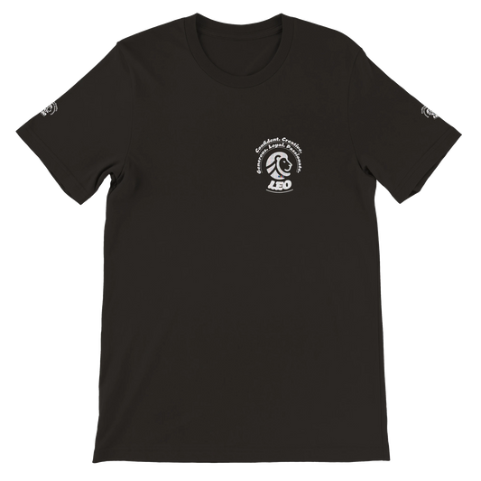 Black unisex crewneck T-shirt with Leo zodiac, perfect birthday gift for astrology lover, Lion Logo design trendybuybest.com