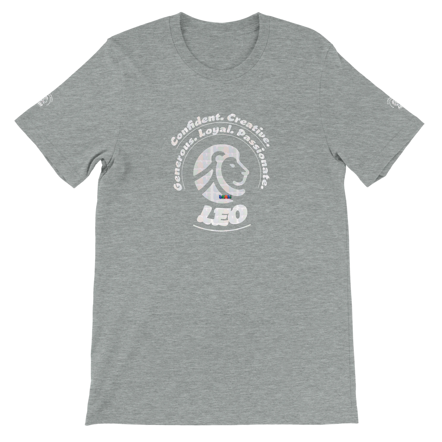 Gray unisex crewneck Premium T-shirt with Leo Astrology logo design, perfect gift for zodiac lion lover, The Power of Choice