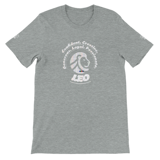Gray unisex crewneck Premium T-shirt with Leo Astrology logo design, perfect gift for zodiac lion lover, The Power of Choice