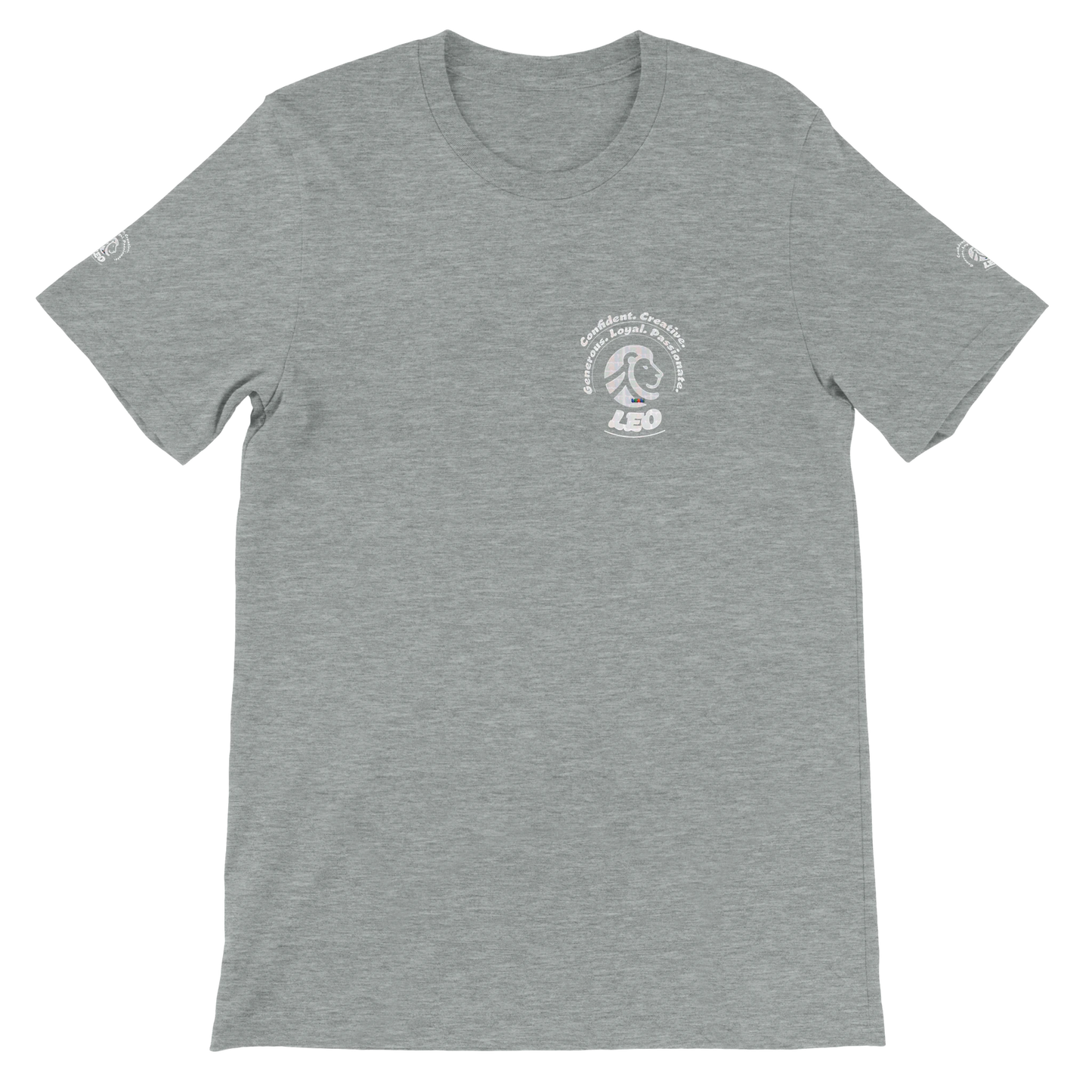 Gray unisex crewneck Premium T-shirt with Leo Astrology logo design, perfect gift for zodiac lion lover, The Power of Choice
