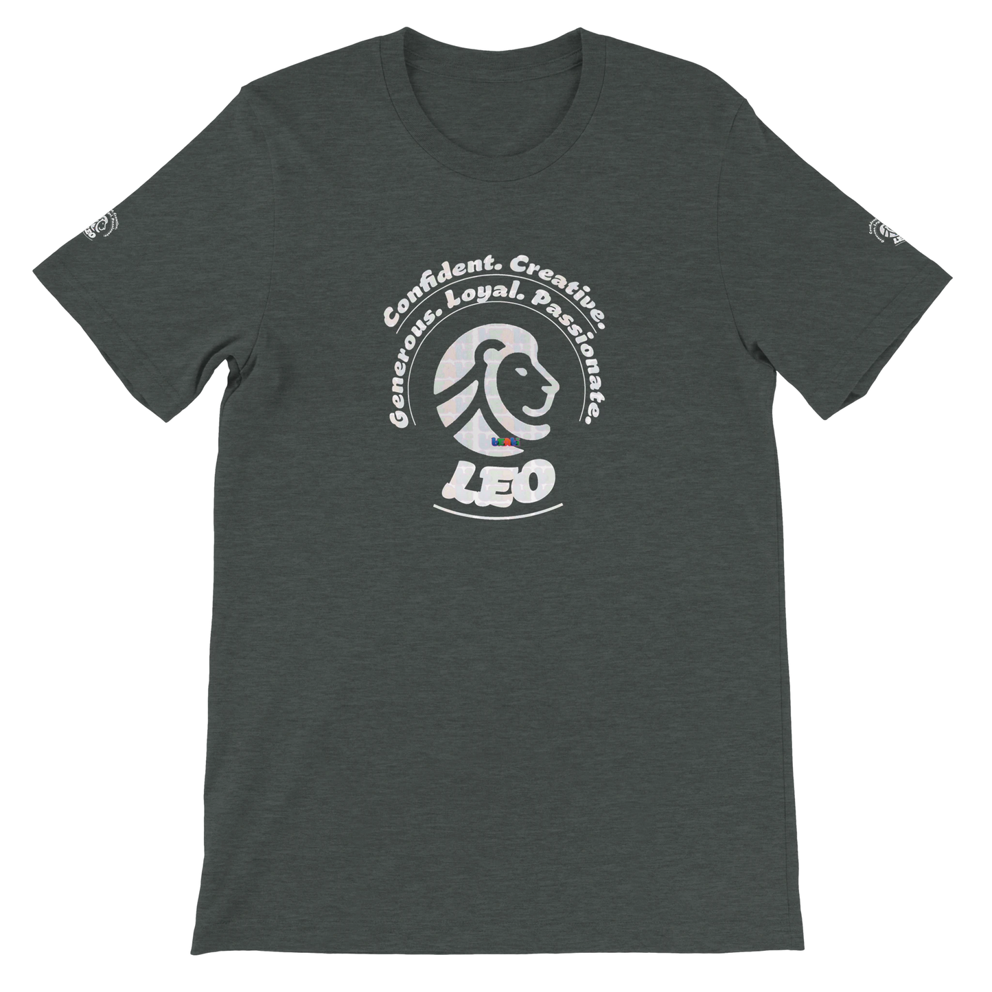 Gray unisex crewneck Premium T-shirt with Leo Astrology logo design, perfect gift for zodiac lion lover, The Power of Choice