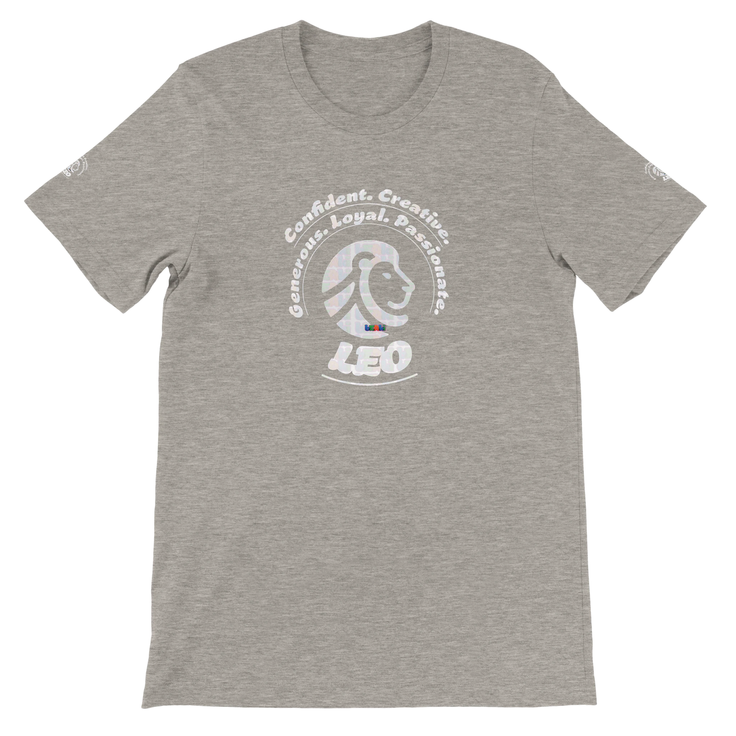 Gray unisex crewneck Premium T-shirt with Leo Astrology logo design, perfect gift for zodiac lion lover, The Power of Choice