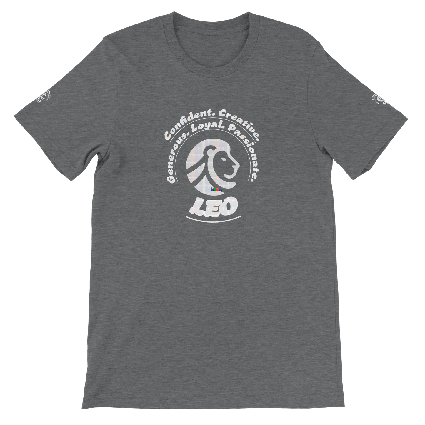 Gray unisex crewneck Premium T-shirt with Leo Astrology logo design, perfect gift for zodiac lion lover, The Power of Choice