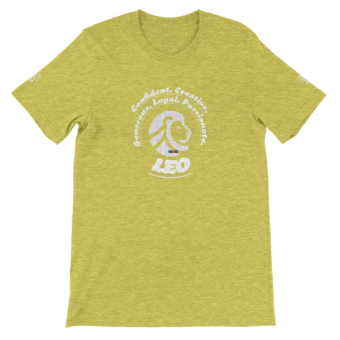 Yellow Premium unisex crewneck T-shirt with Leo zodiac horoscope astrology Lion design for Special Love One trendybuybest.com