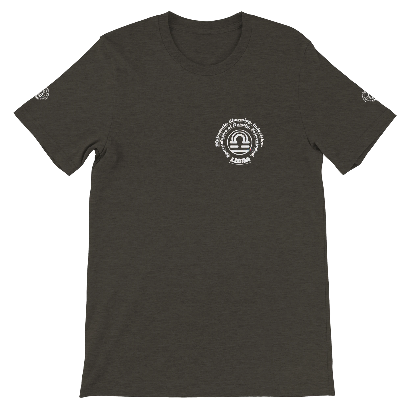 Black unisex T-shirt Libra Horoscope design. Characters Diplomatic, Charming, Indecisive, Appreciative of Beauty, Fair-minded