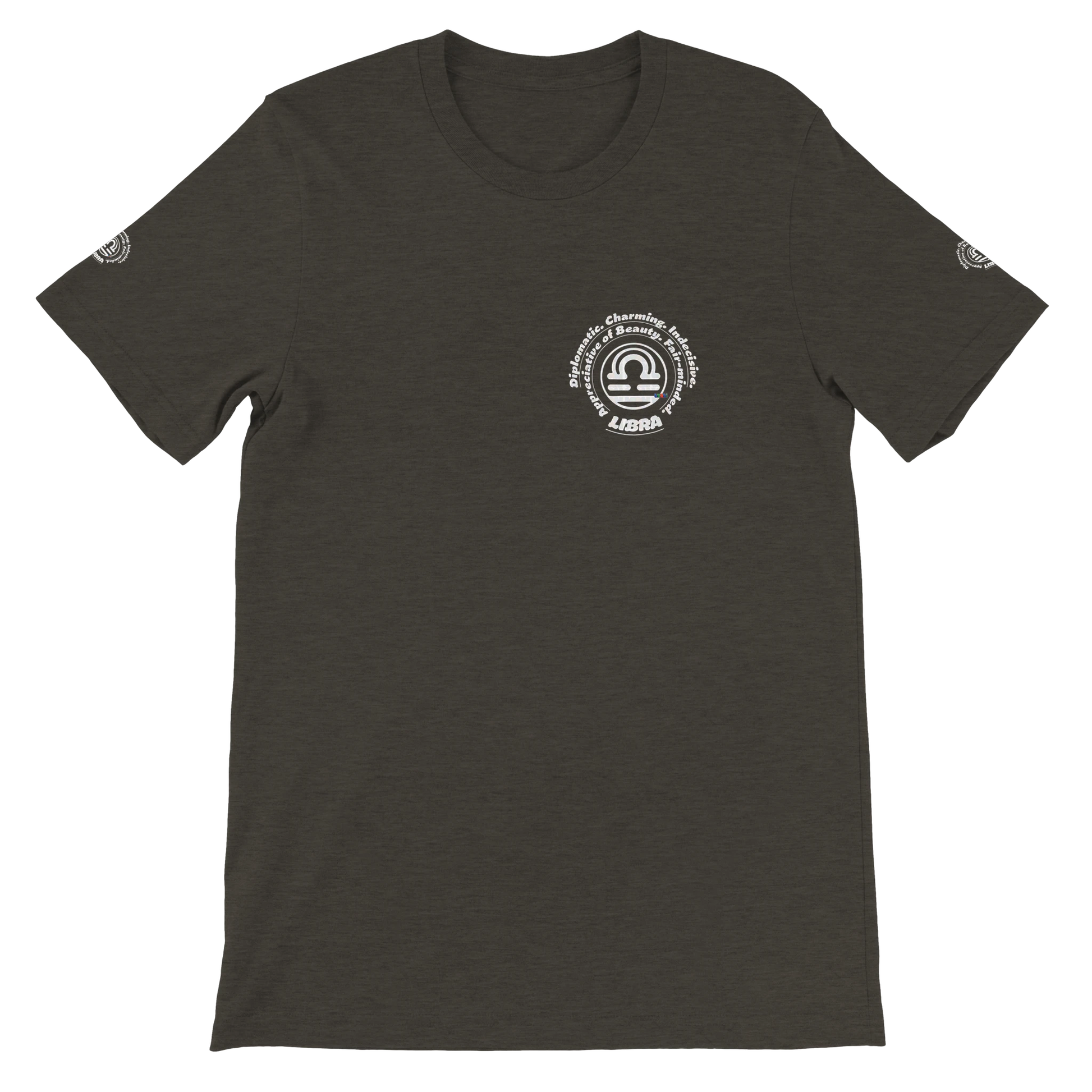 Black unisex T-shirt Libra Horoscope design. Characters Diplomatic, Charming, Indecisive, Appreciative of Beauty, Fair-minded