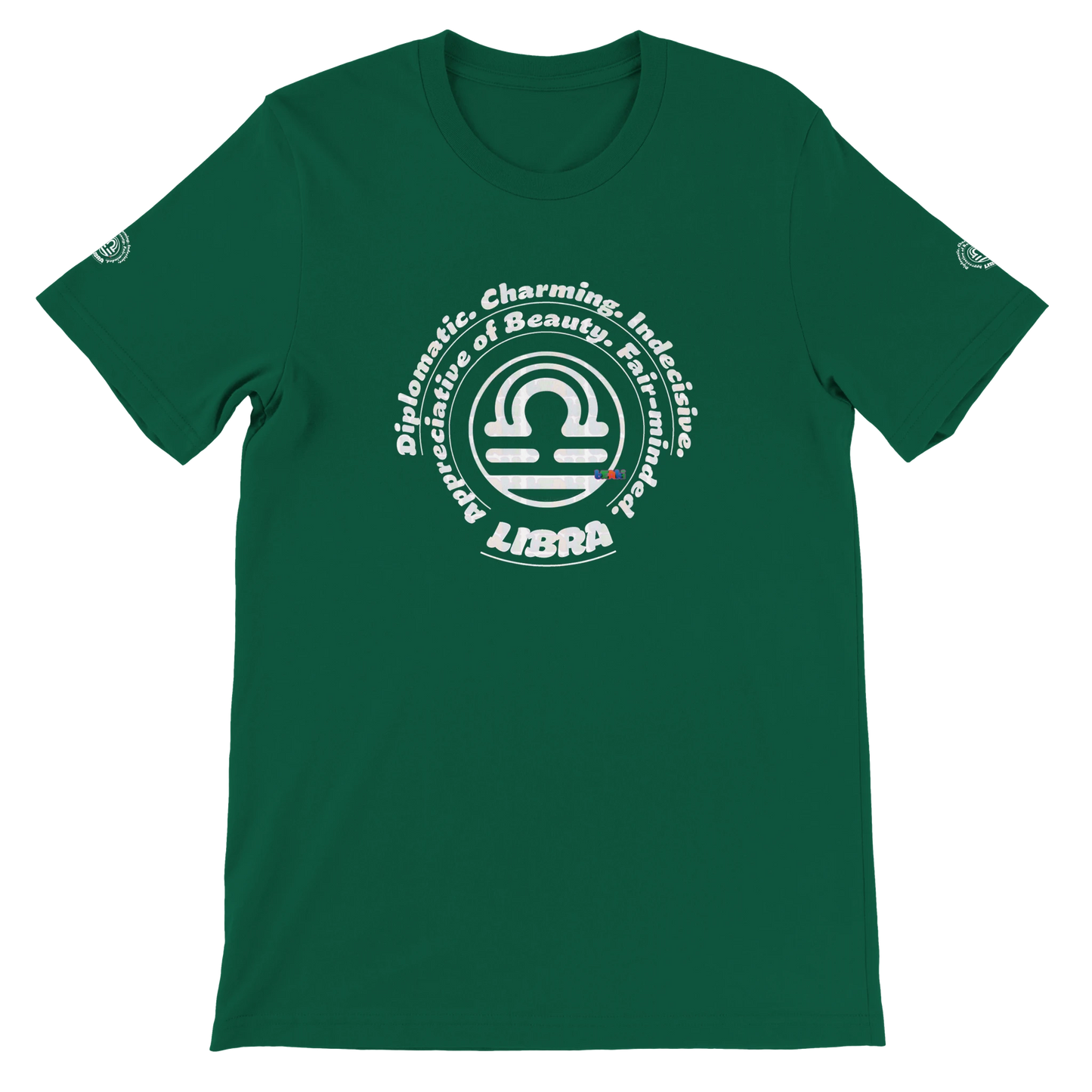 Green unisex crewneck Premum T-shirt with Libra zodiac sign, perfect birthday gift for Astrology lovers by trendybuybest.com