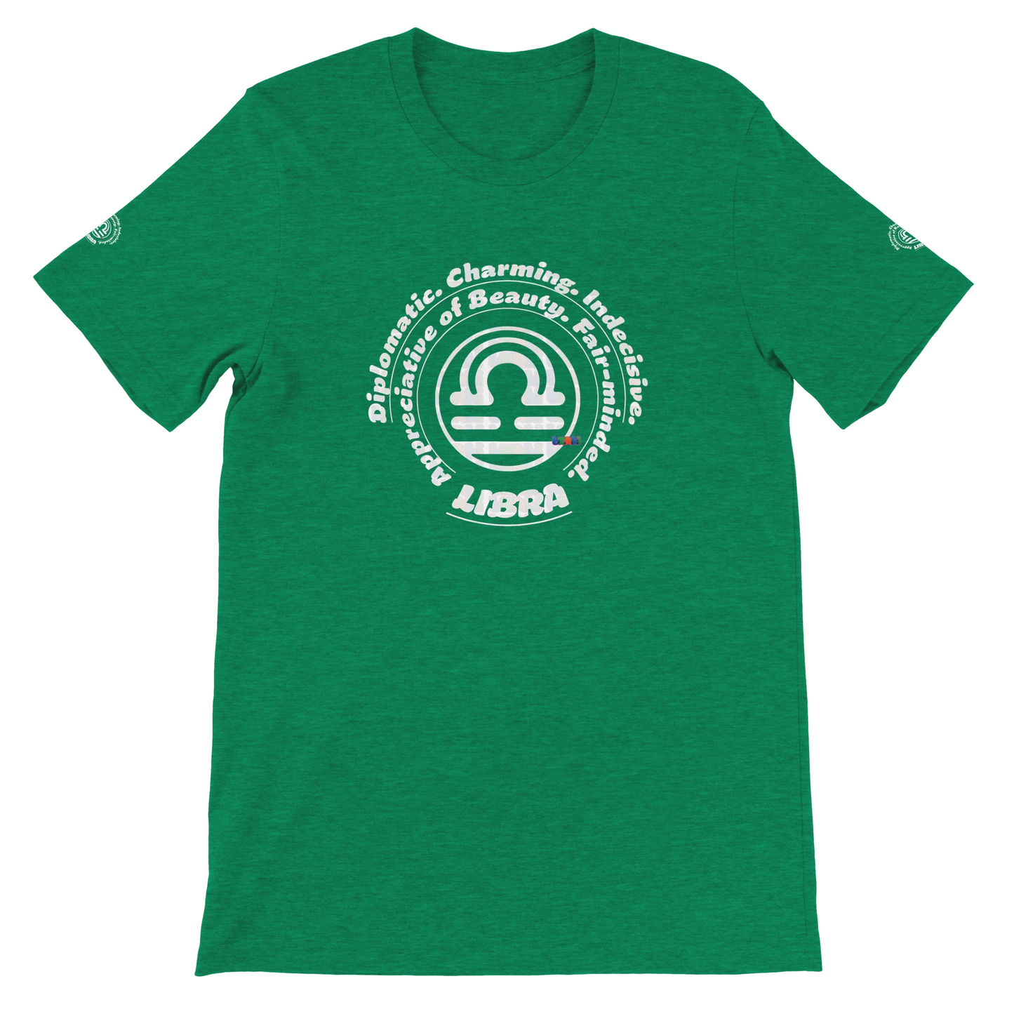 Green unisex crewneck Premum T-shirt with Libra zodiac sign, perfect birthday gift for Astrology lovers by trendybuybest.com