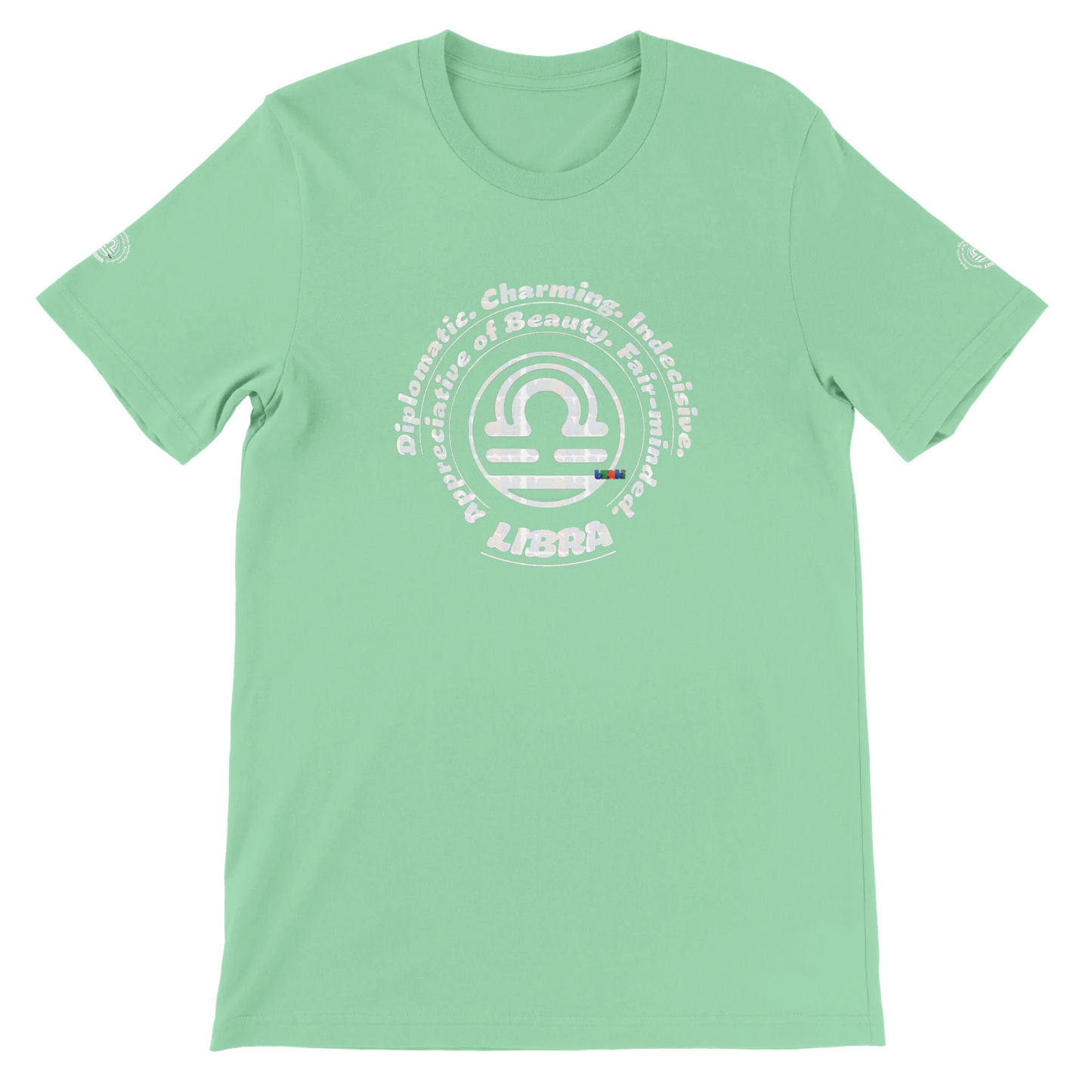 Green unisex crewneck Premum T-shirt with Libra zodiac sign, perfect birthday gift for Astrology lovers by trendybuybest.com