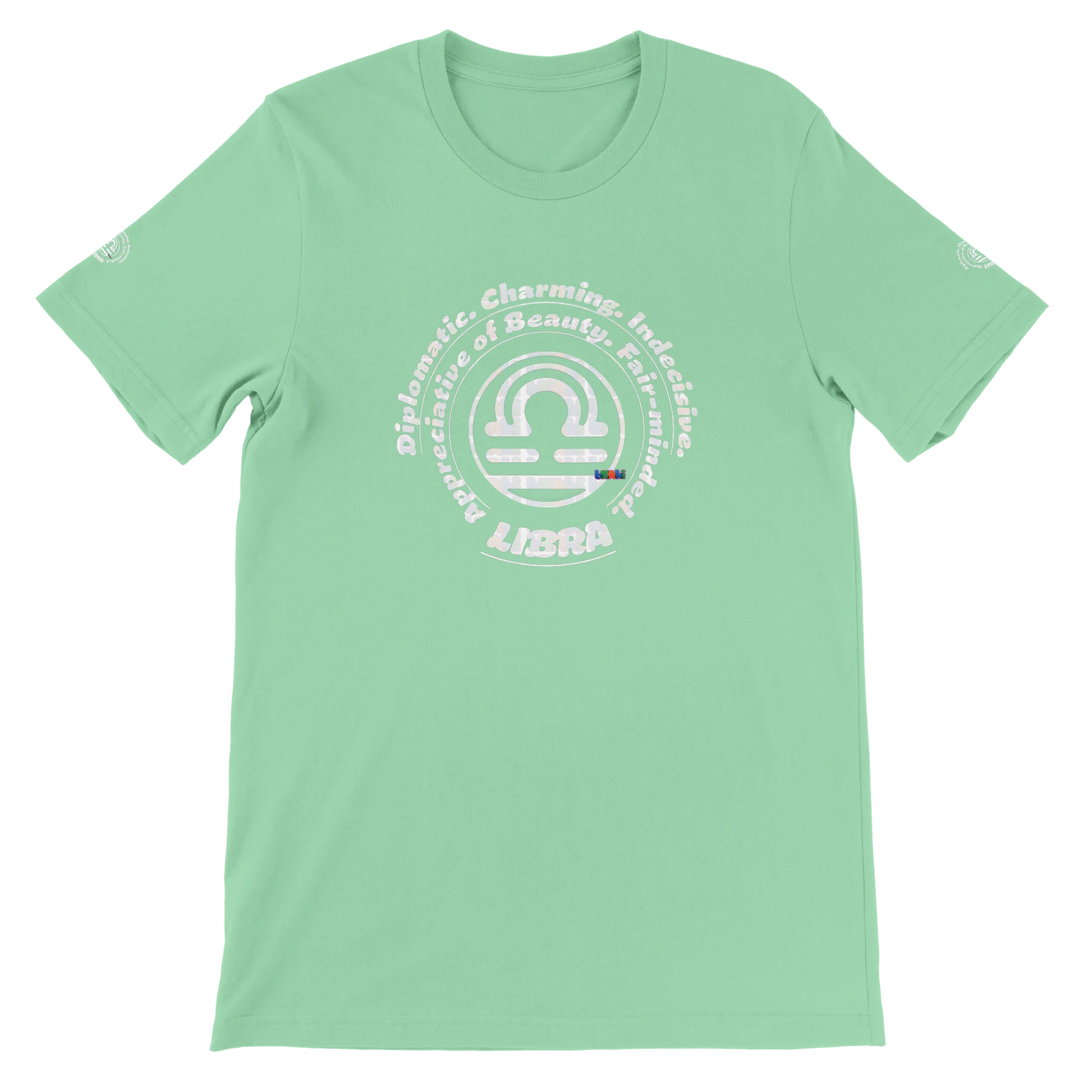 Green unisex crewneck Premum T-shirt with Libra zodiac sign, perfect birthday gift for Astrology lovers by trendybuybest.com