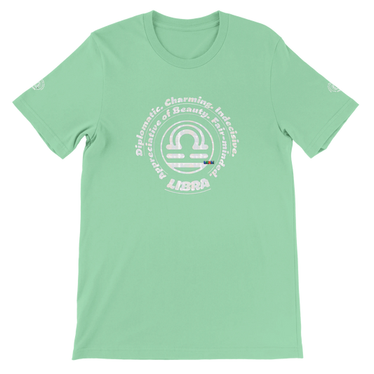Green unisex crewneck Premum T-shirt with Libra zodiac sign, perfect birthday gift for Astrology lovers by trendybuybest.com