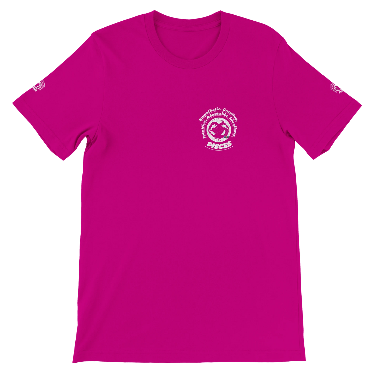 Purple unisex crewneck T-shirt with Pisces horoscope design. Ideal gift for a special loved one. Soft, stylish, and unique.