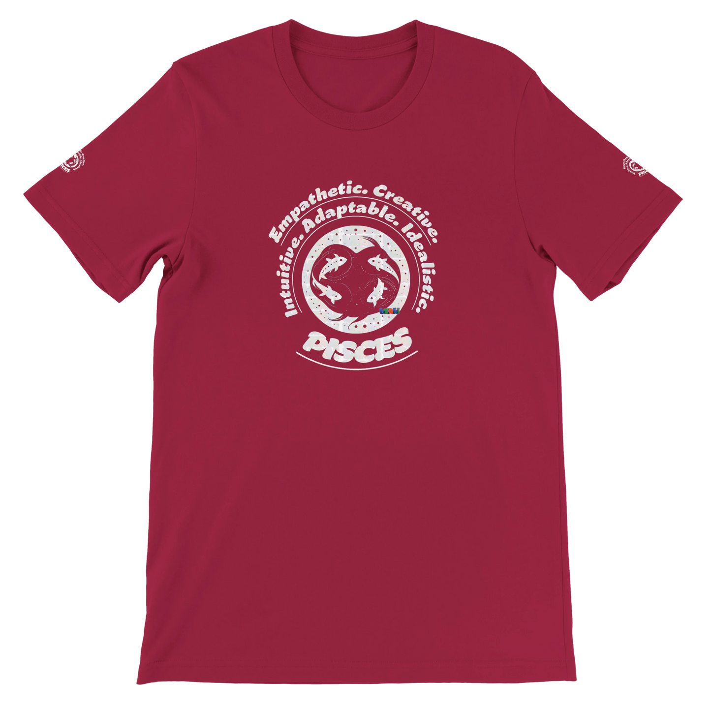 Purple unisex crewneck T-shirt with Pisces horoscope design. Ideal gift for a special loved one. Soft, stylish, and unique.