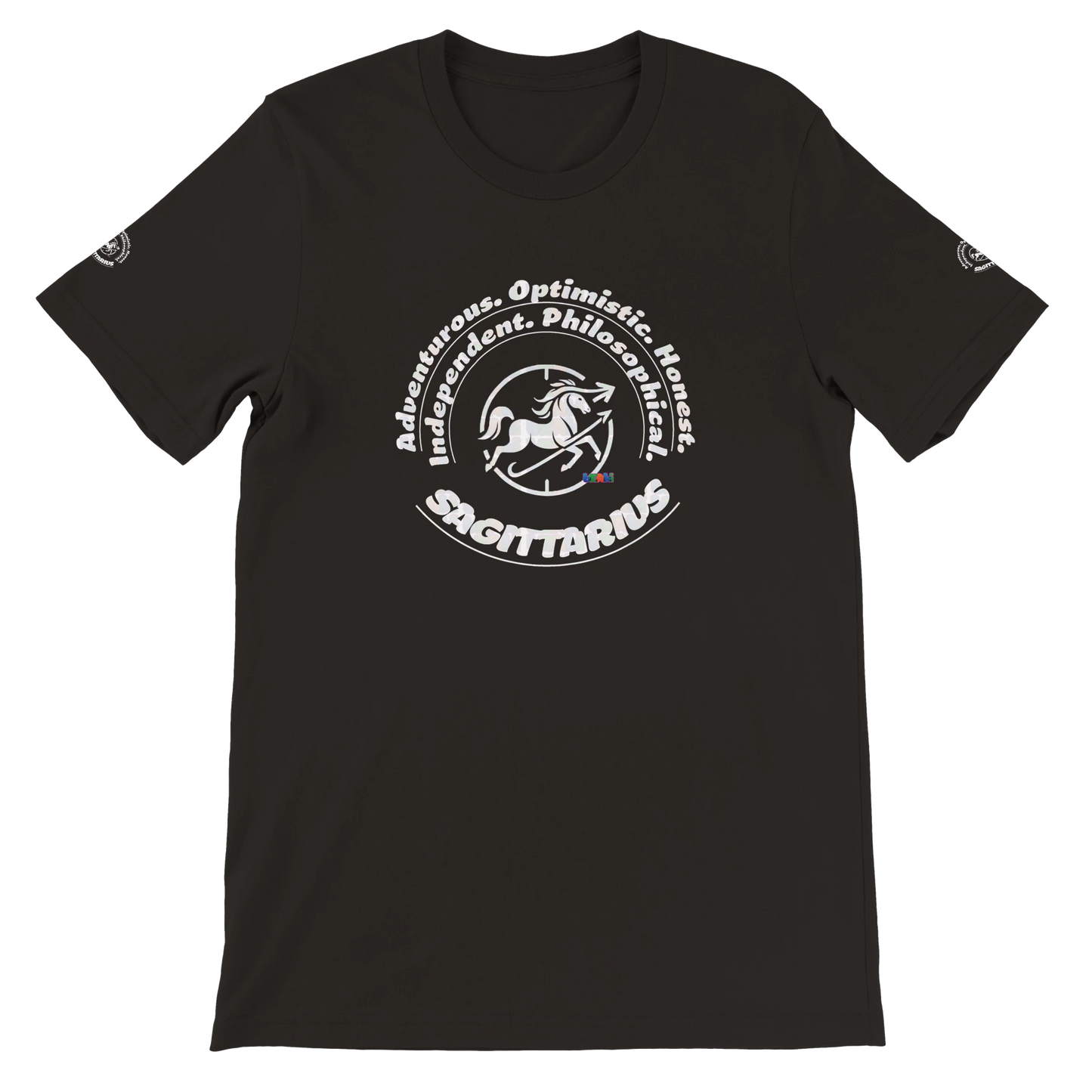 Black unisex T-shirt Sagittarius Horoscope Zodiac design. Known for Adventurous Optimistic Honest Independent Philosophical