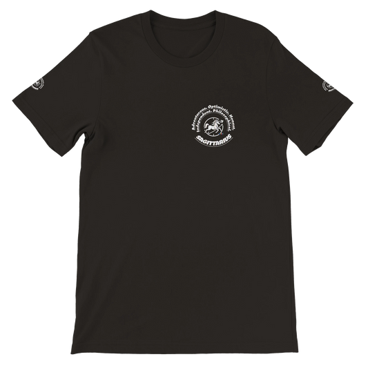 Black unisex T-shirt Sagittarius Horoscope Zodiac design. Known for Adventurous Optimistic Honest Independent Philosophical